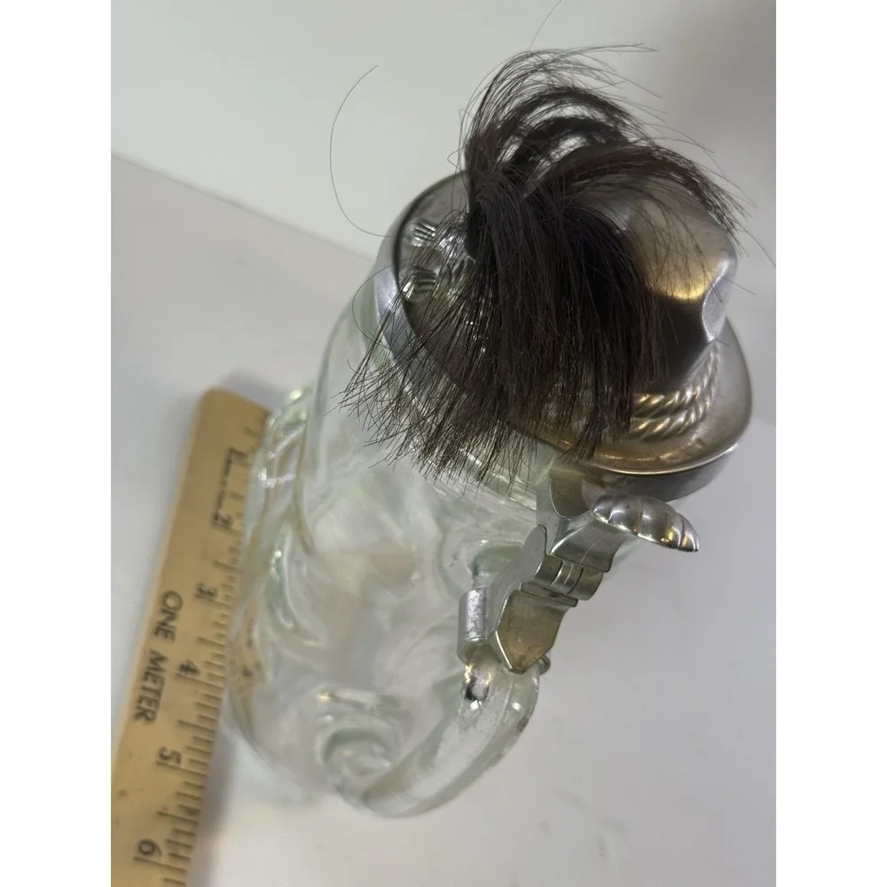 Vintage BMF German Glass Beer Boot Stein Pewter Alpine Hat Lid Hair Plume 8.5